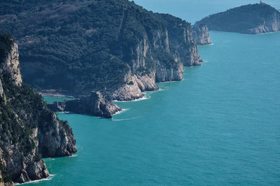 Panoramic view of sea and mountains