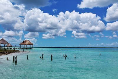 Scenic view of sea against blue sky