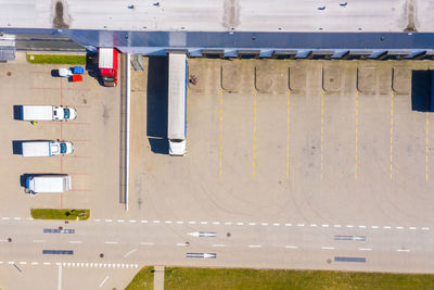 Aerial view of goods warehouse. logistics center in industrial city zone from above. aerial