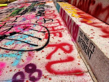 High angle view of graffiti on wall