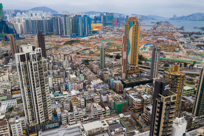 High angle view of city buildings