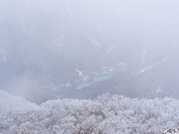 Scenic view of snowcapped mountains during winter