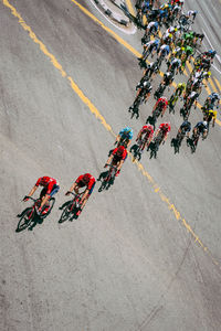 High angle view of tour de langkawi on street