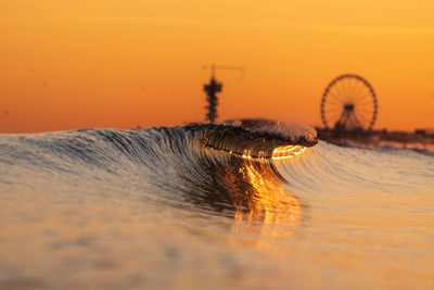 Rear view of man riding horse on beach