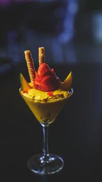 Close-up of ice cream on table