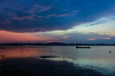 Scenic view of lake against cloudy sky