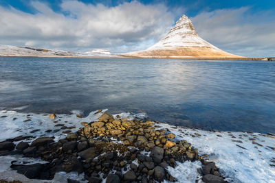Scenic view of snowcapped mountain against sky
