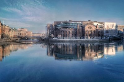 Reflection of buildings in water