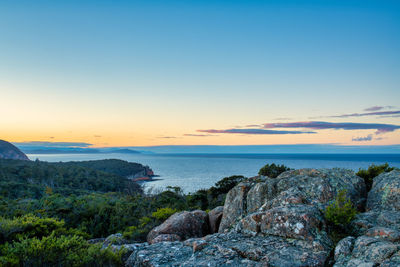 Scenic view of sea against sky during sunset