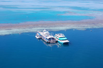 High angle view of boats in sea