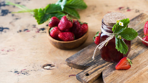 Close-up of strawberries on table