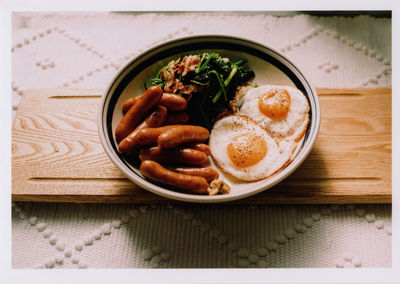 Close-up of meal served on table