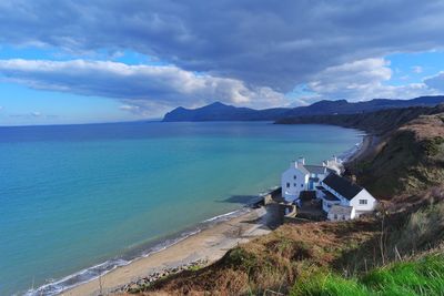 Scenic view of calm sea against cloudy sky