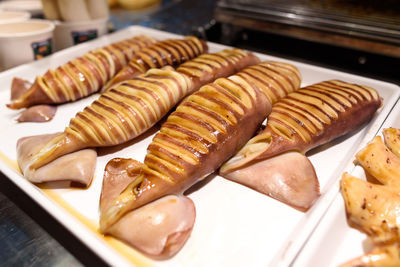 High angle view of food in plate on table