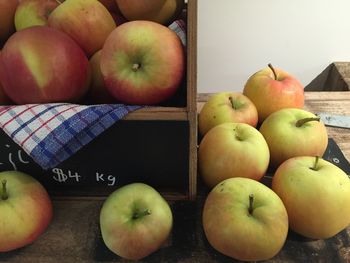 High angle view of apples on table