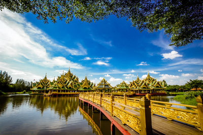 Scenic view of lake against blue sky