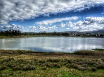 Scenic view of lake against sky