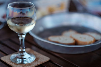 Close-up of beer in glass on table