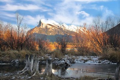 Scenic view of snowcapped mountains against sky