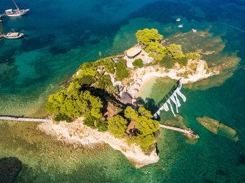 High angle view of groyne on beach