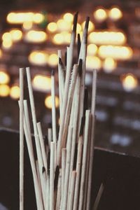 Close-up of burnt incense in church