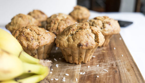 Close-up of cookies on cutting board