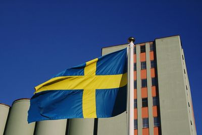 Low angle view of built structure against clear blue sky