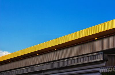 Low angle view of building against clear blue sky