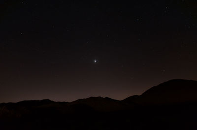 Scenic view of silhouette mountain against sky at night