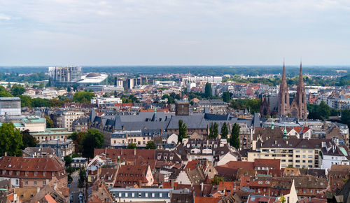 High angle shot of townscape against sky