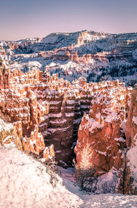 High angle view of rock formations during winter