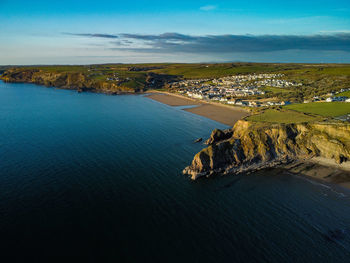 High angle view of broad haven beach in pembrokeshire