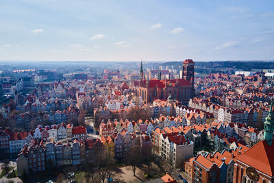 Aerial view of gdansk city in poland.