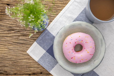 High angle view of coffee cup on table