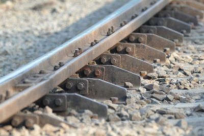 Close-up of abandoned railroad track