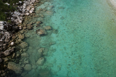 High angle view of rocks in sea