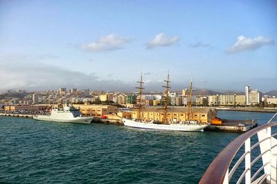 Ship sailing in harbor