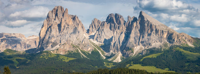 Panoramic view of rocky mountains against sky