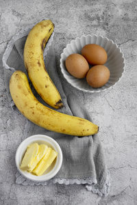 High angle view of fruits in bowl on table