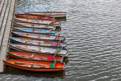 High angle view of boat moored in river