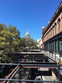 City street against clear blue sky