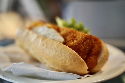 Close-up of bread in plate on table