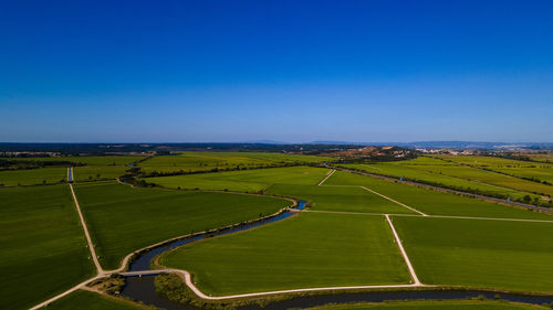 High angle view of agricultural field against sky