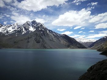 Scenic view of snowcapped mountains against sky