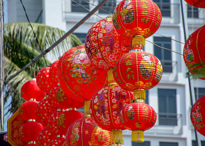 Red lanterns hanging on building