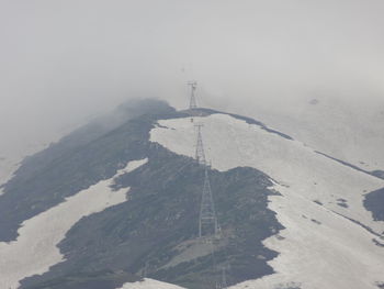 High angle view of mountains against sky during winter