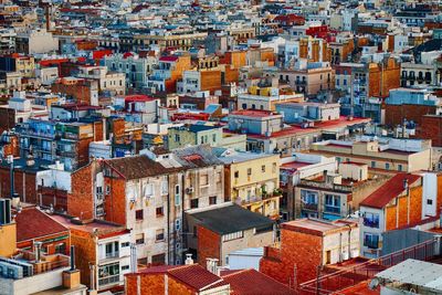 High angle view of buildings in city