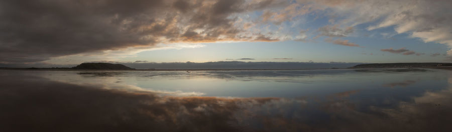 Panoramic view of sea against sky during sunset