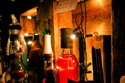 Close-up of bottles in jar