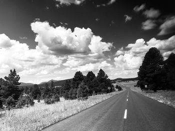 Road by trees against sky